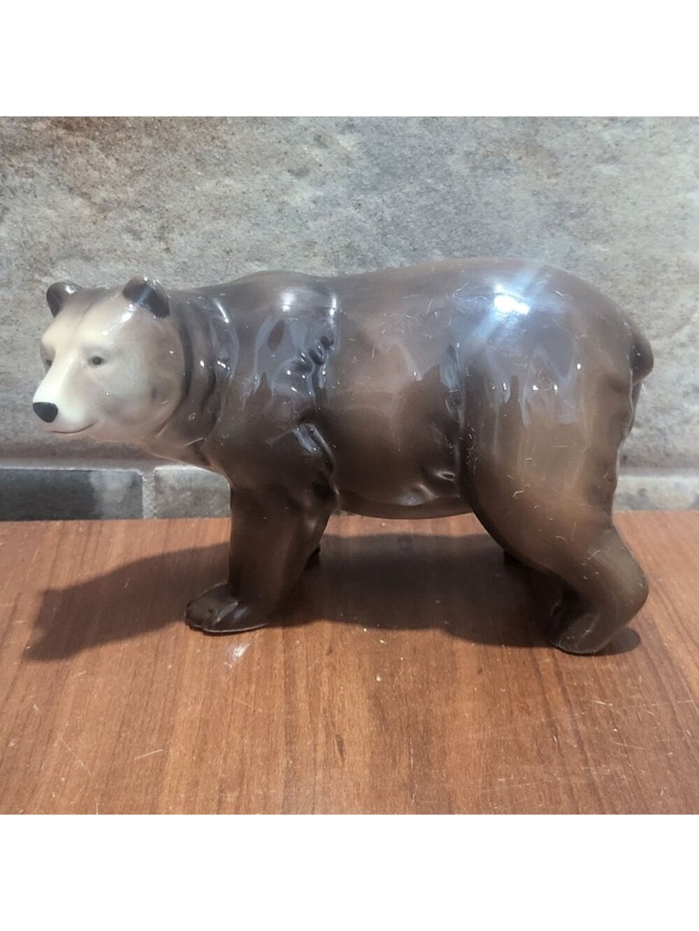 Vintage Porcelain Brown Bear Figurine Glossy Ceramic Grizzly Statue Wildlife Dec